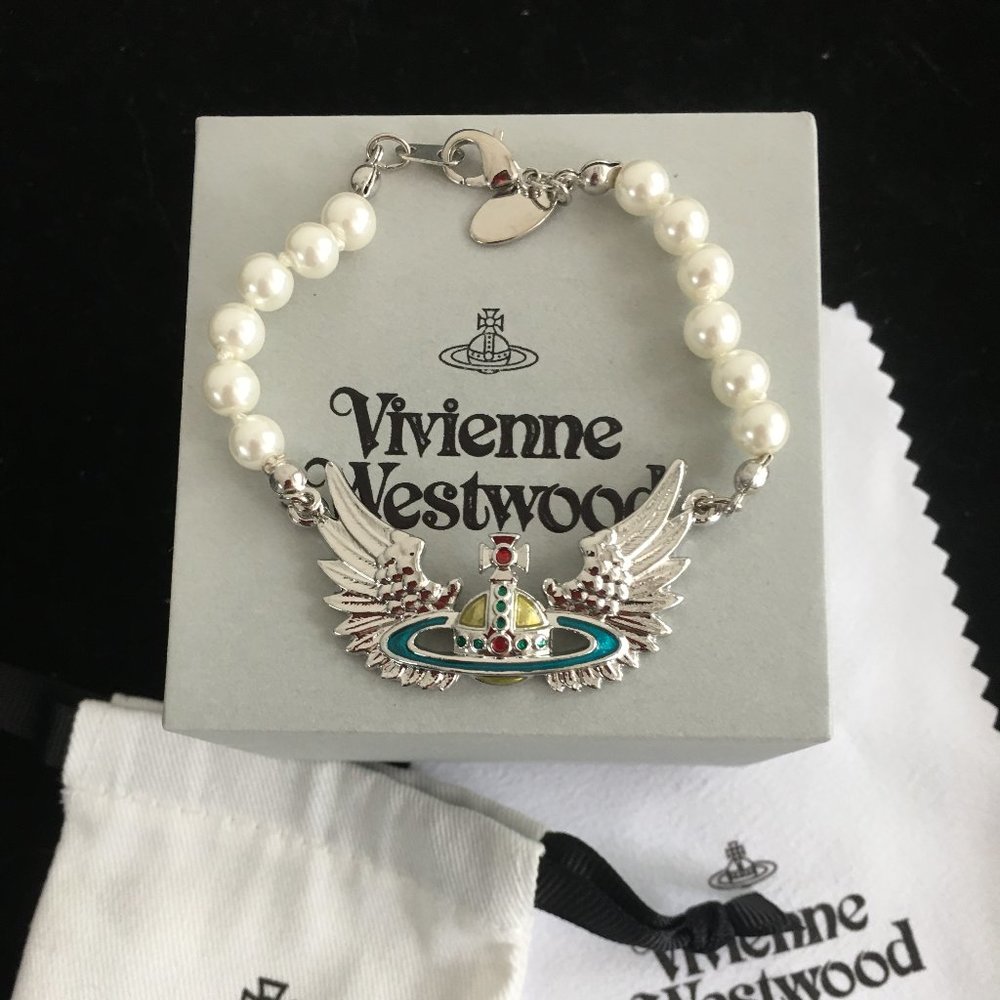 Vivienne Westwood Silver Bracelet Pearl Wings